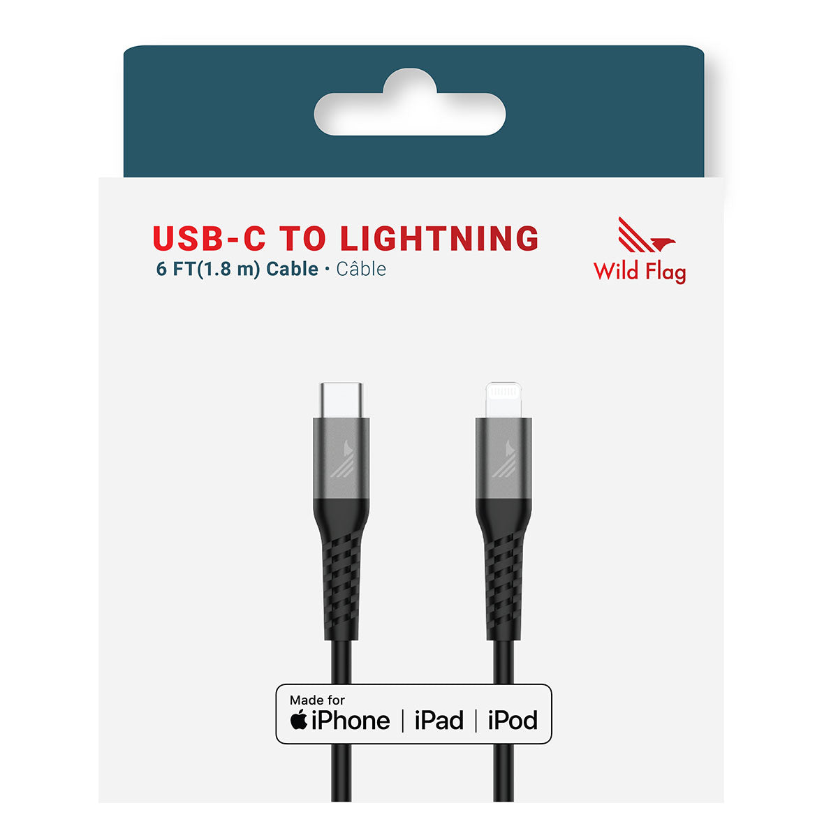 Wild Flag TPE 6ft USB-C To Lightning - Black