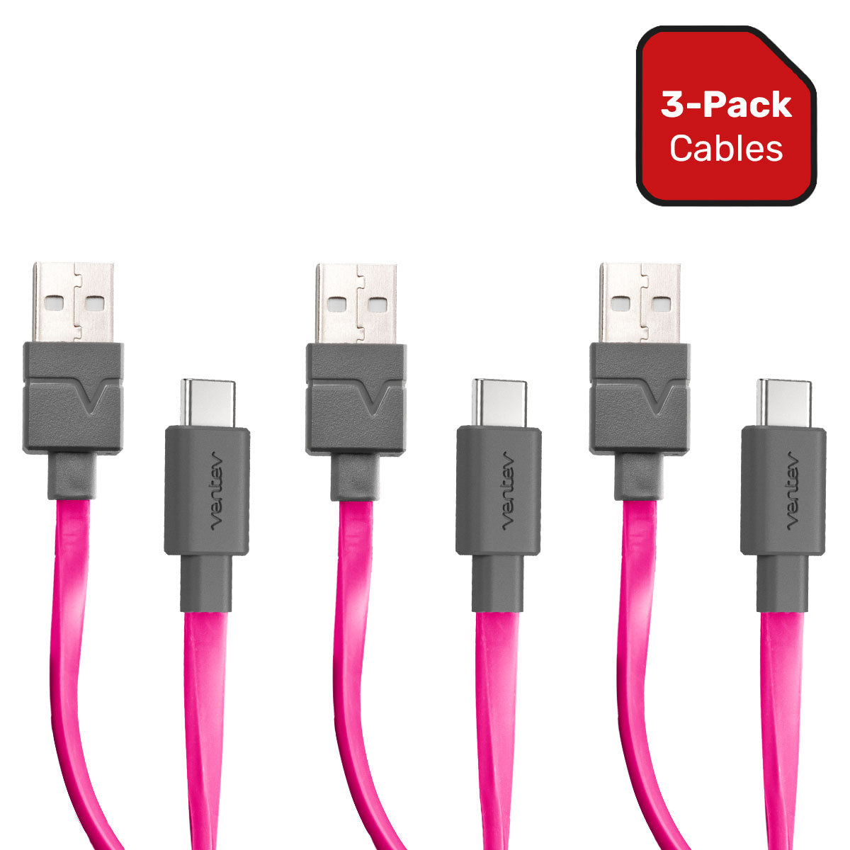 3-Pack Ventev Chargesync USB A To USB C Cable - Pink